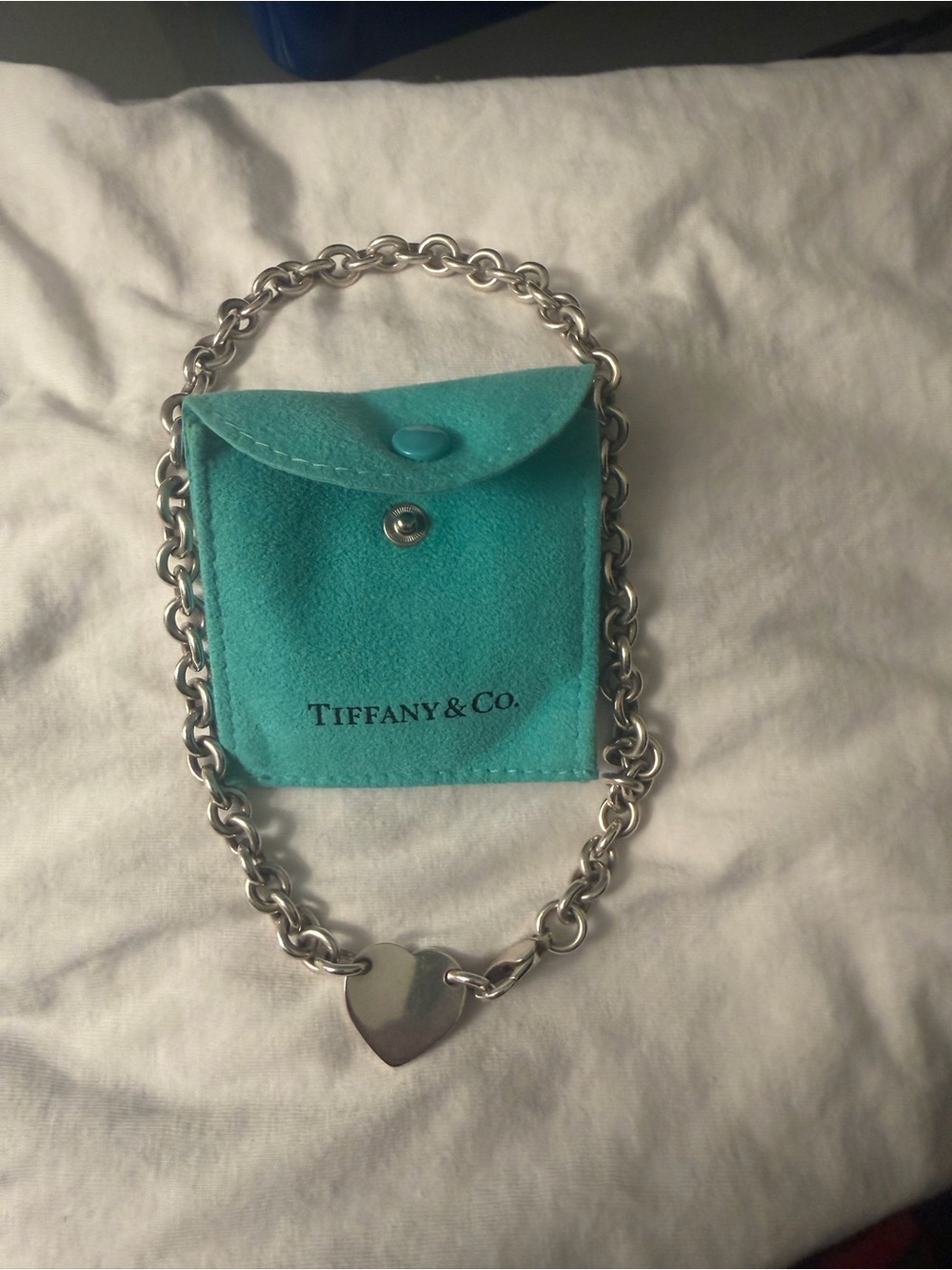 Tiffany & Co. Silver Heart Tag Necklace with Signature Blue Pouch